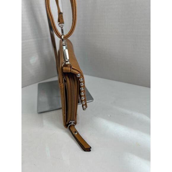 Max Studio Vegan Brown Crossover Handbag Clutch Wallet with Gold Beaded Edge - Picture 4 of 11